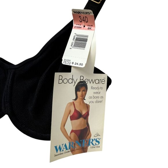 WARNER'S Bra 34D Black Underwire Stretch Ribbed Body Beware Bare Collection NWT - Picture 5 of 9